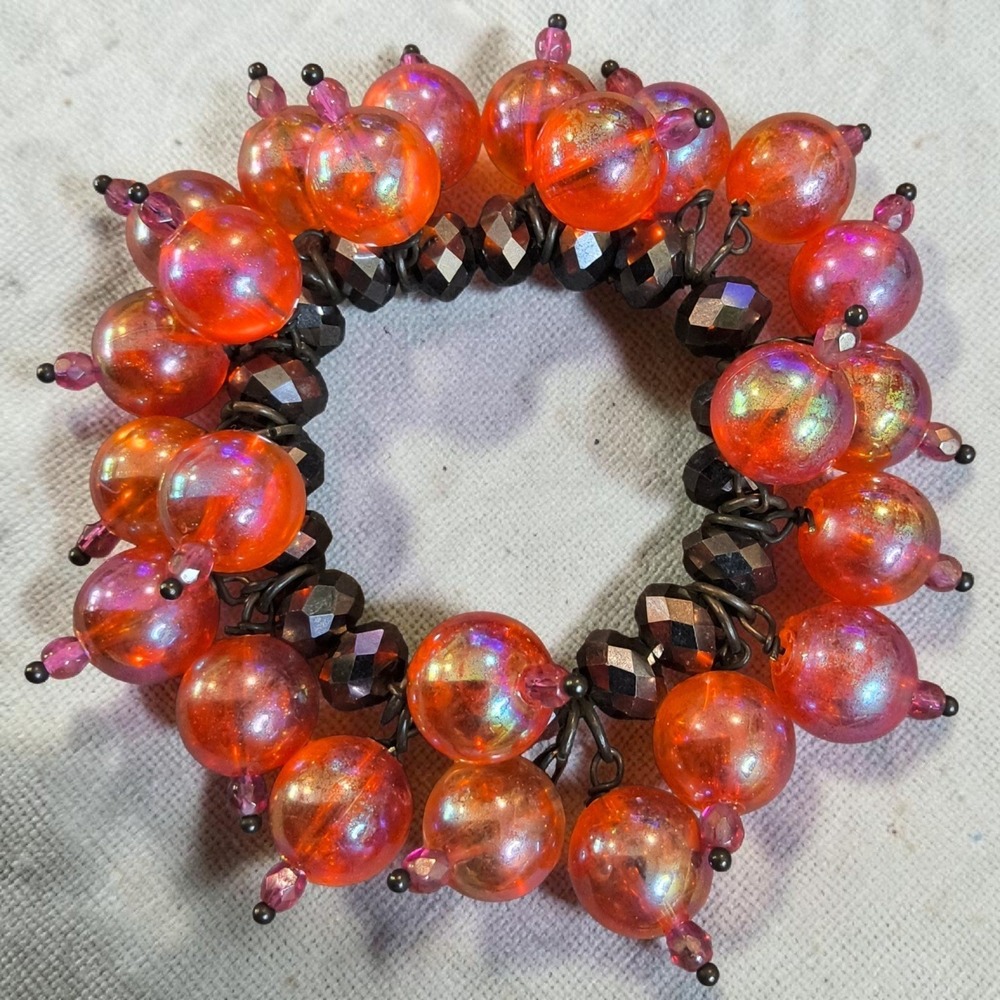 Vintage Watermelon Pink AB Glass Cha Cha‎ Stretch Bracelet Sunset Beads